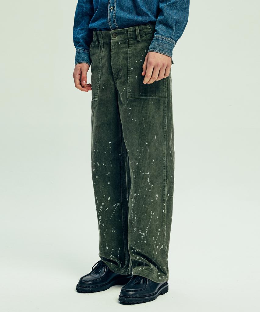 KND Washed & Splatter Painted Corduroy Fatigue Pants Sand Olive Khaki