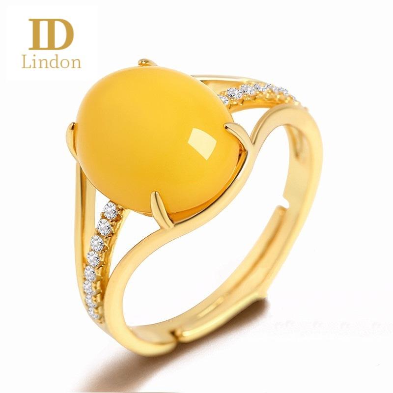 Lindon  Silvering Rings for Women Fine Jewelry Natural Yellow Opal Ring Adjustable Size Wedding Engagement Gift