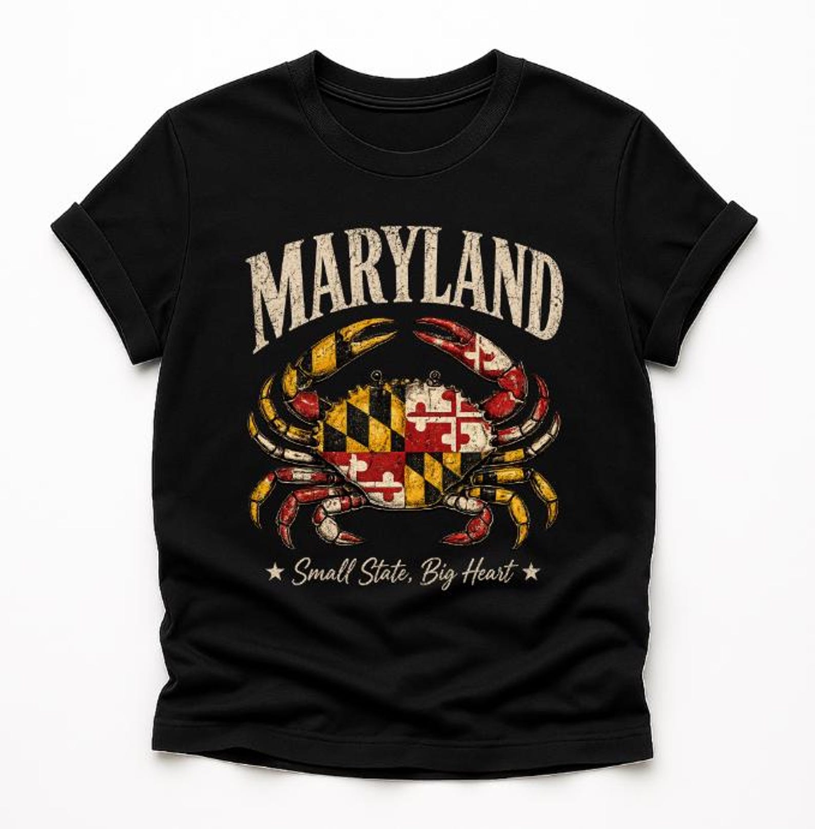 Maryland Small State Big Heart Crab Flag T-Shirt, Maryland pride Gift, Chesapeake Bay lover, Small State Big Heart Crab Flag T-Shirt S