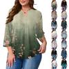 Women's Plus Size Fashionable Casual Loose Fit Three Quarter Sleeve Elegant Button Up V Neck Top