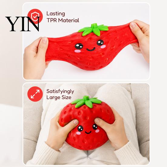 Reusable Stress Ball Cartoon Strawberry Relief Toy, Giant Squeeze Fake Anxiety Toy Fruit Sensory Fidget for Home Office School Durable Reliever