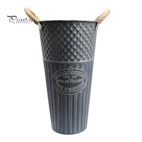 Retro Style Metal Flower Pot Vintage Buckets, Rustic Vases with Handles, Floral Containers, Wide Balcony Arrangement Holder Mouth Plant Display