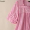 ZANZEA Women Casual Square Collar Short Sleeve Patchwork Crochet Blouse