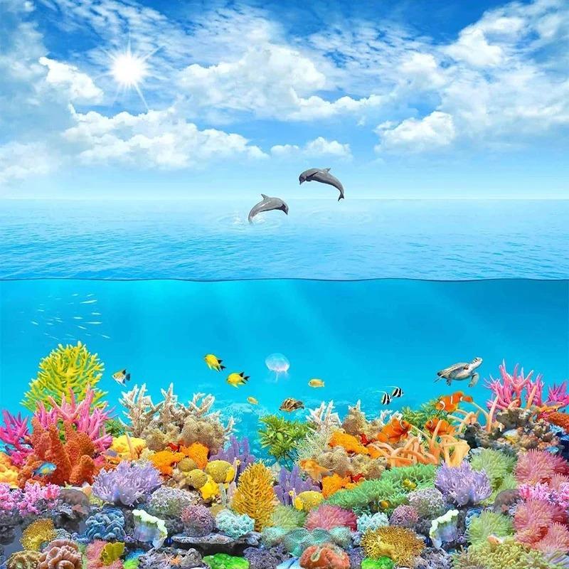 3d Underwater World Photo Wallpaper Dolphin Coral Mural Kids Bedroom Bathroom 3d Wall Mural Home Decor