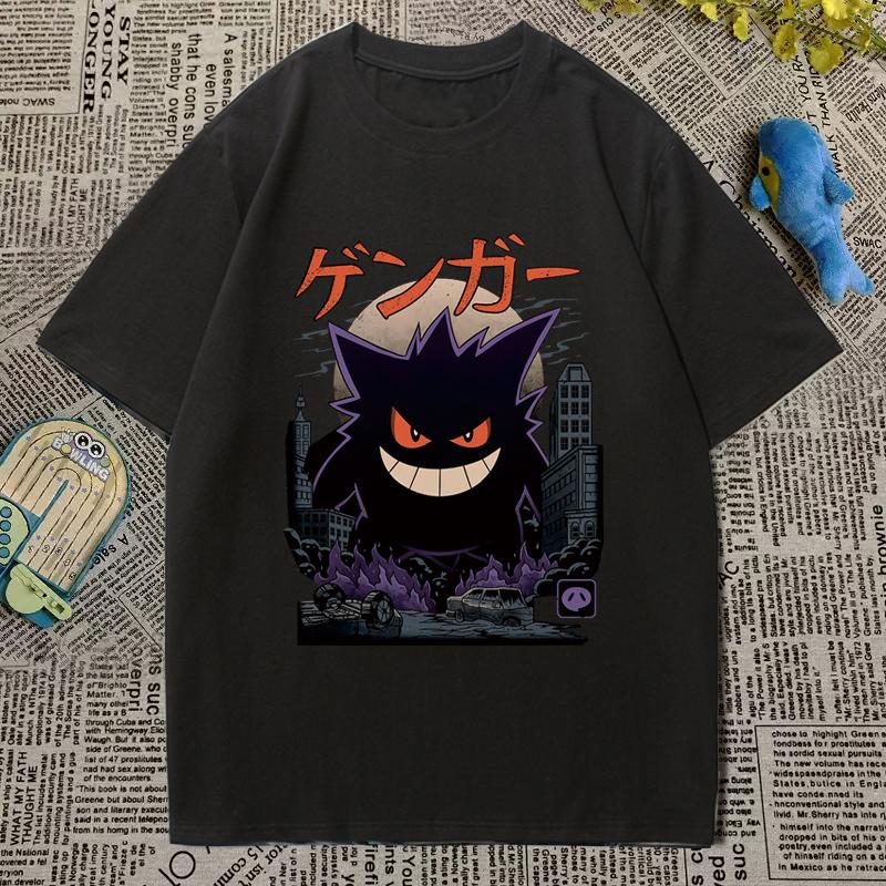 Pokémon Tshirt Mens and Womens Printed Short Sleeve Anime Cartoon Geng Gui Childrens Clothing Student Peripheral Summer