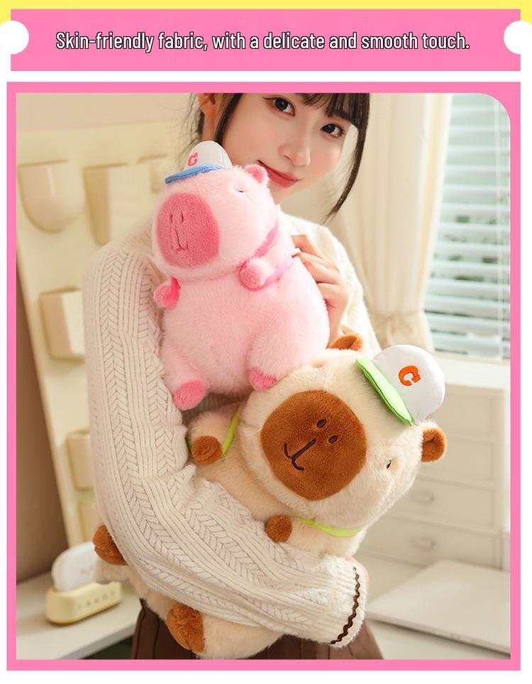 Snotty Bear Capybara Plush Toy: Cute Baseball Cap Keychain with Snap Bracelet