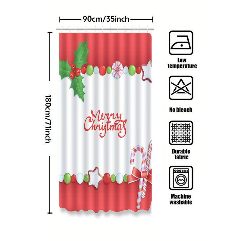 Tu Christmas Shower Curtain Festive Holiday Decor Waterproof Bathroom Set Holiday Themed Xmas Pattern Home Decoration Modern Sty