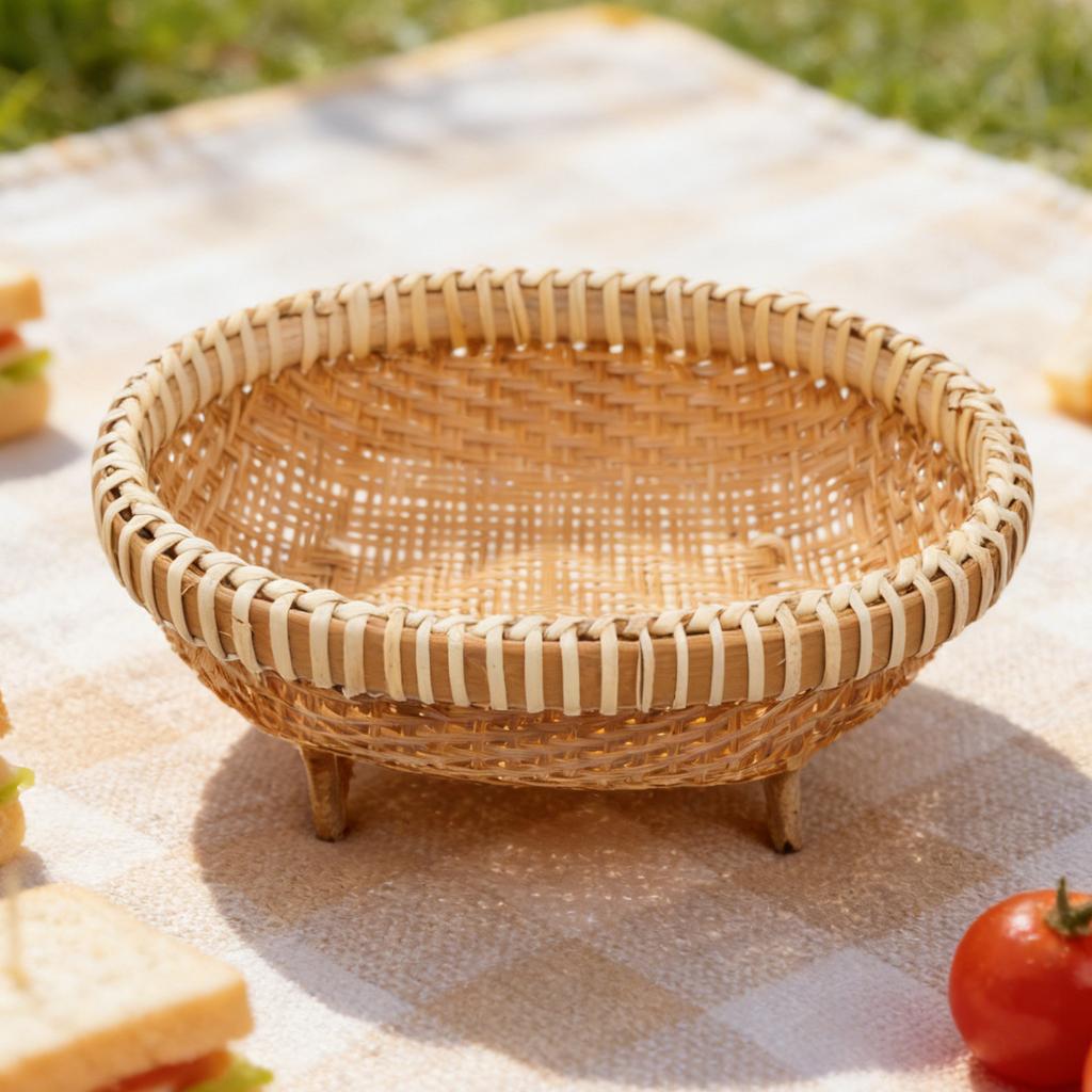 Bamboo Woven Storage Basket Handmade Grain Texture Breathable Lightweight Portable for Fruit Vegetables Clothes Books