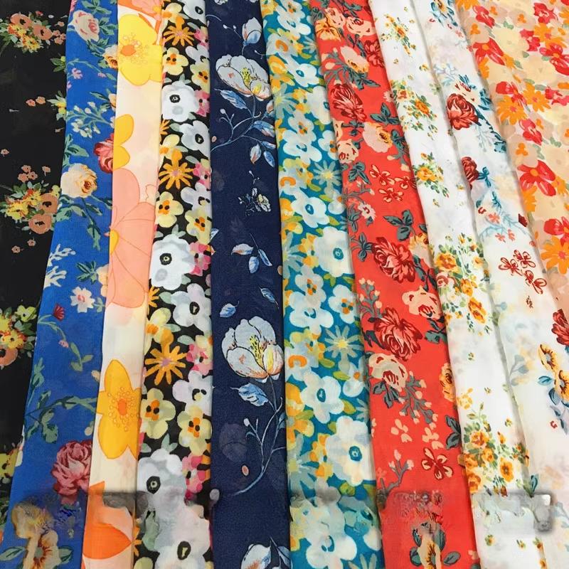 100x150cm Micro-transparent Floral Pearl Chiffon Fabric for Clothes Dress Shirt Diy Sewing Flower Printed Cloth Soft