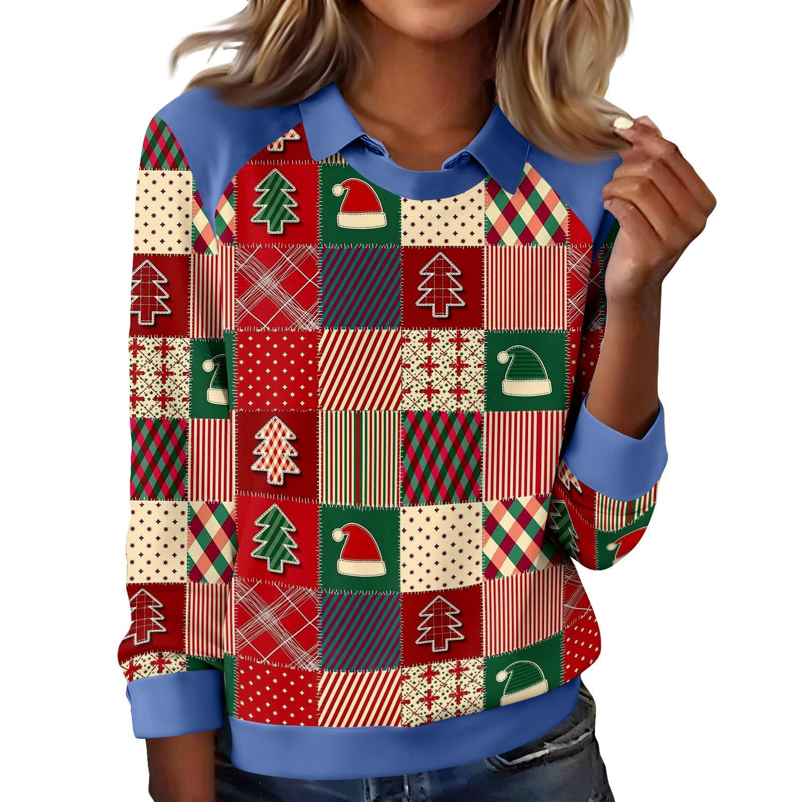 

Женский модный пуловер с длинным рукавом и рождественским принтом XL красный