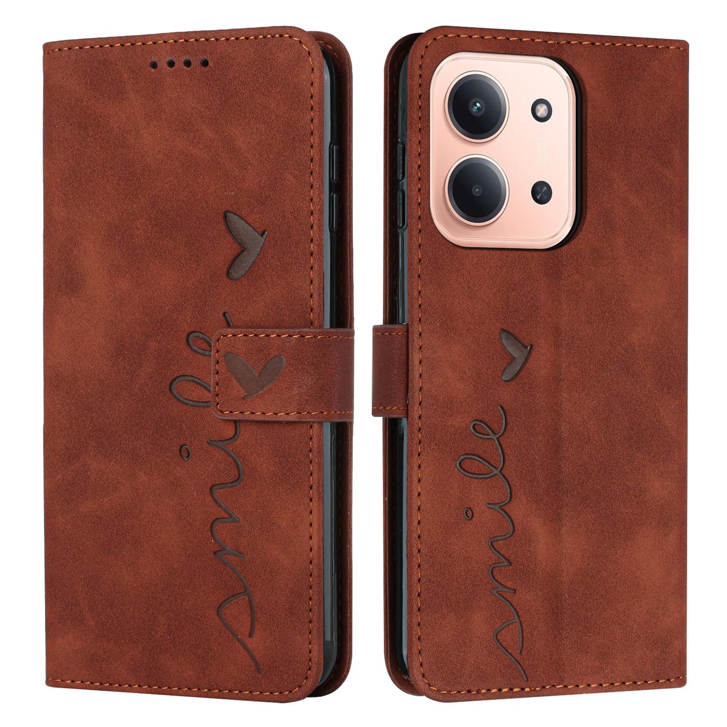 

For Xiaomi Redmi 15C 4G (Global) (171mm)/Xiaomi Poco C85 4G Stand Case PU Leather Phone Cover Imprinted Heart Pattern Brown