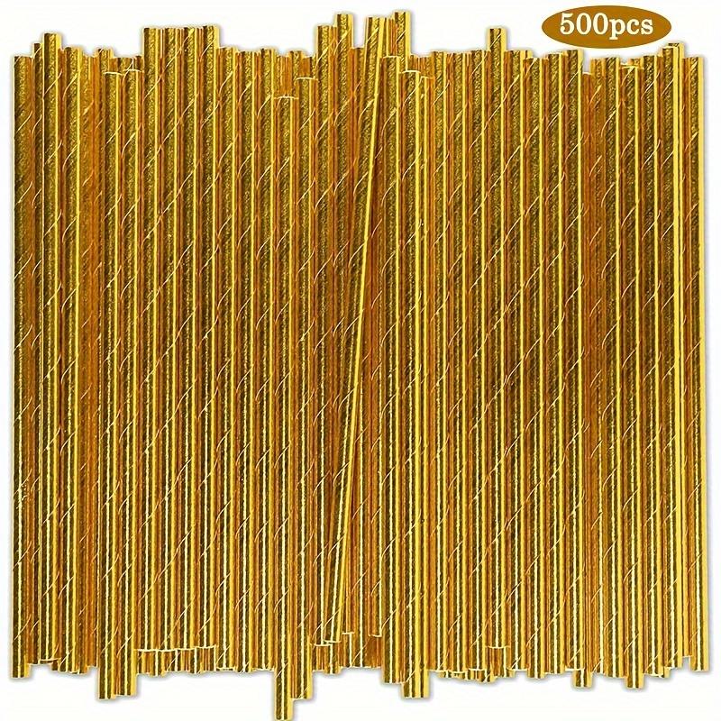 

500 шт. Золотые бумажные соломинки оптом, 7,75x0,24 дюйма, Одноразовые соломинки, Подходят для вечеринок, свадеб, напитков и коктейльных вечеринок 500-Pack