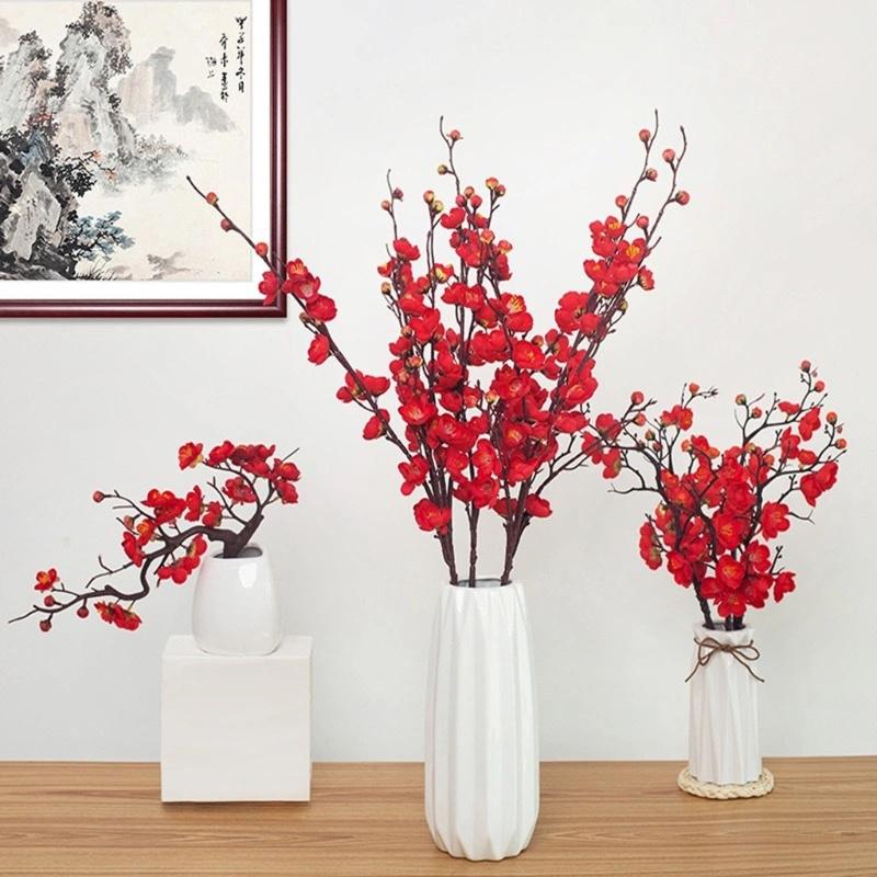 Spring Plum Blossom Bouquet Branch Silk Flower Artificial Flowers for Wedding Home Office Party Hotel Yard Decoration