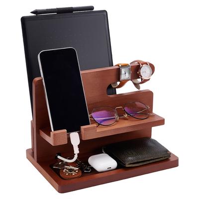 1 ensemble Support Organisateur de Rangement en Bois pour Montre Clé Lunettes Porte-Téléphone Portable Marron Selle 259x180x186mm