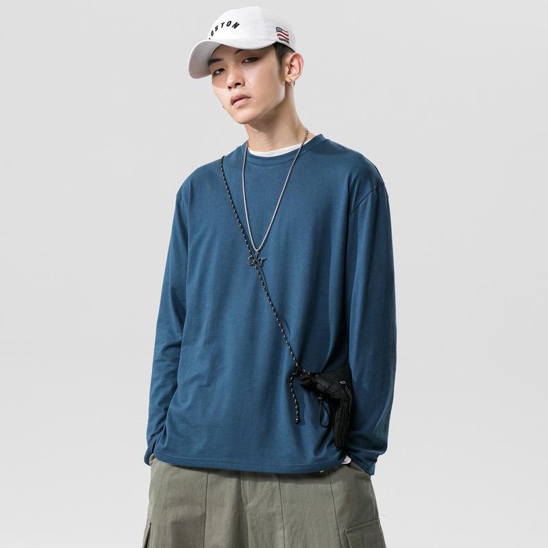 Men's Multicolor Long Sleeve Cotton T-shirt, Couple Outfit, Solid Color, Youth Style