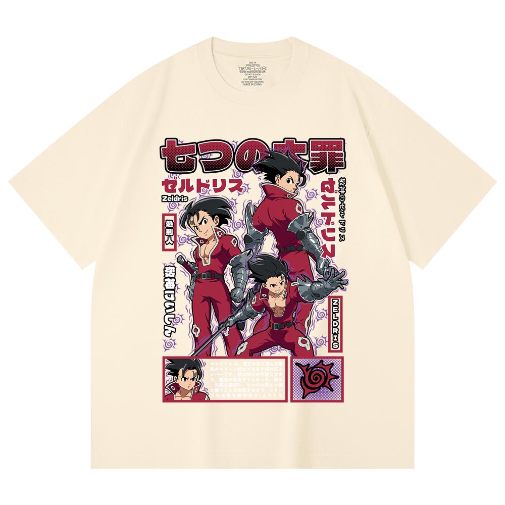 

230 г/м² 100% хлопок Семь Смертных Грехов V10 Принт Зелдриса Унисекс Футболка из Плотного Хлопка XS абрикосовый