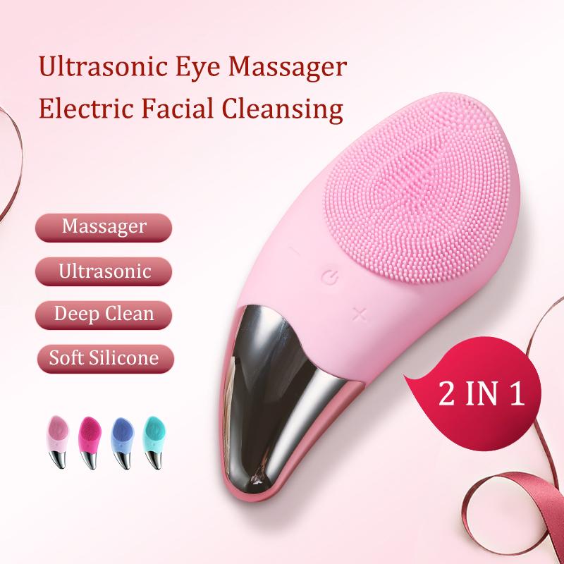 Electric Facial Cleansing Brush Deep Cleaning Face Ultrasonic Silicone Beauty Eye Massage Face Cleansing Instrument USB Charger