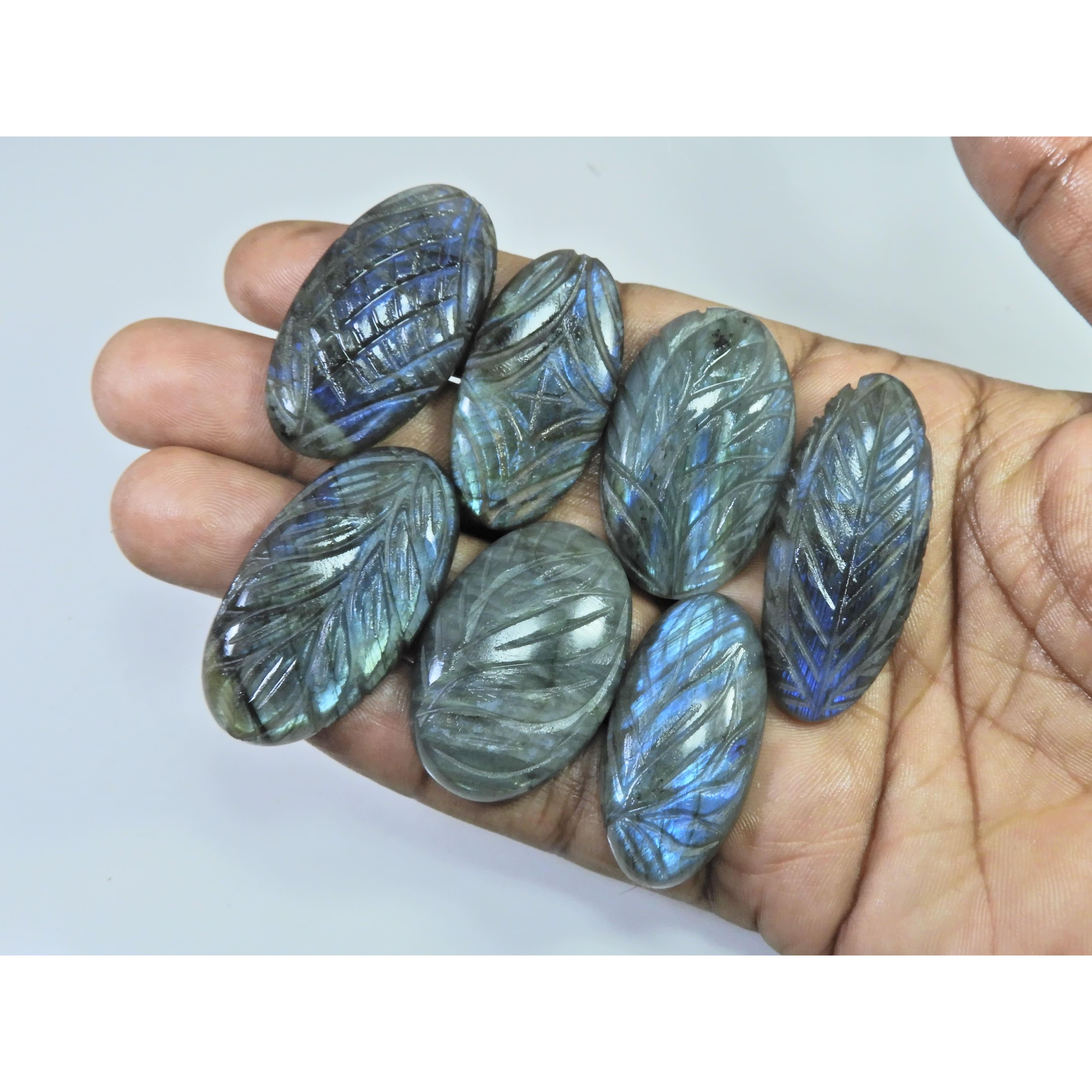 345Cts. Natural Labradorite Carving Oval Cabochon Loose Gemstone 07Pcs Lot LL-1131