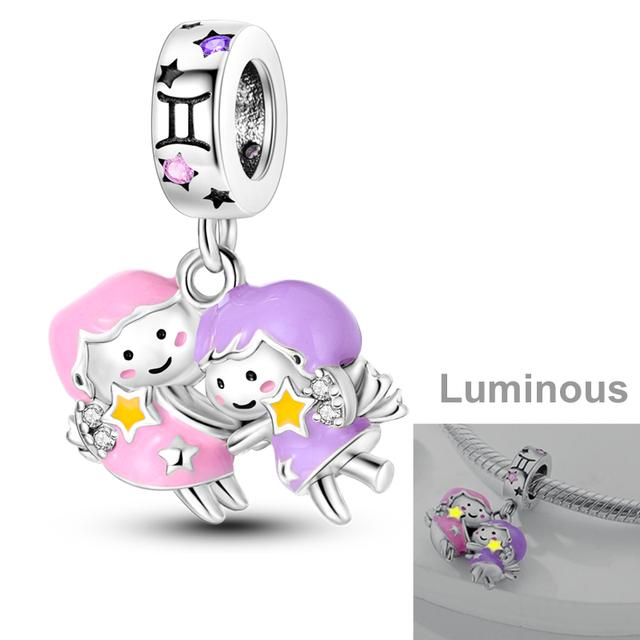 Luminous Charms Beads 925 Silver Constellations Firefly Jellyfish Bulb Star Moon Dangle Fit Original Bracelet Jewelry