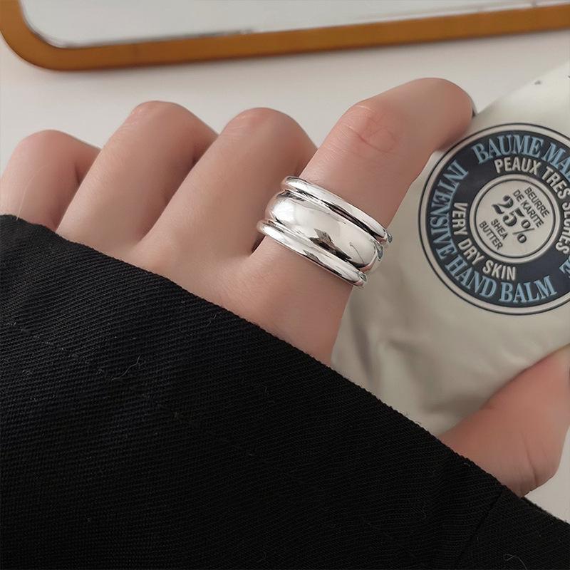 Korean Retro Geometric Twisted Cable Wide Band Adjustable Ring for Women - Trendy Hip Hop Style Index Finger Ring Adjustable Open