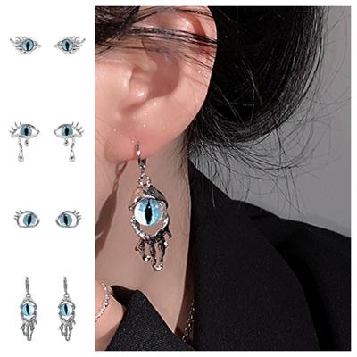 Zinc Zinc Alloy Braided Demon Eye Ear Studs Aesthetic Lucky Evil Eye Earrings Cat Eyes Earrings Studs  Men