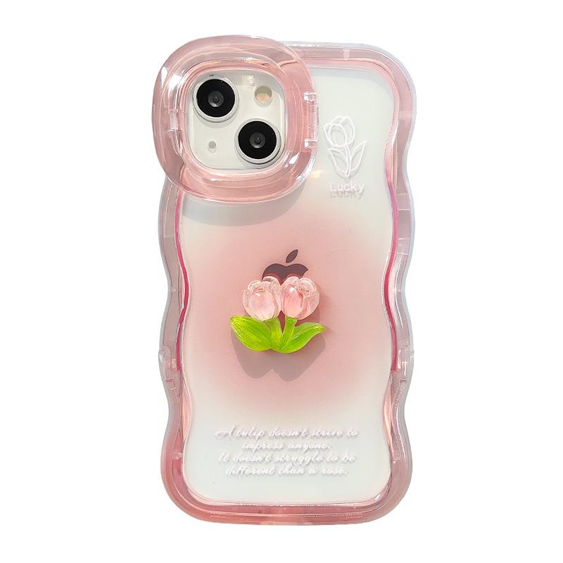 Smudged Tulip Dolls Suitable for Apple 16pro Mobile Phone Case Spring and Summer 15 Invisible Double Bracket 14 Transparent Silicone X