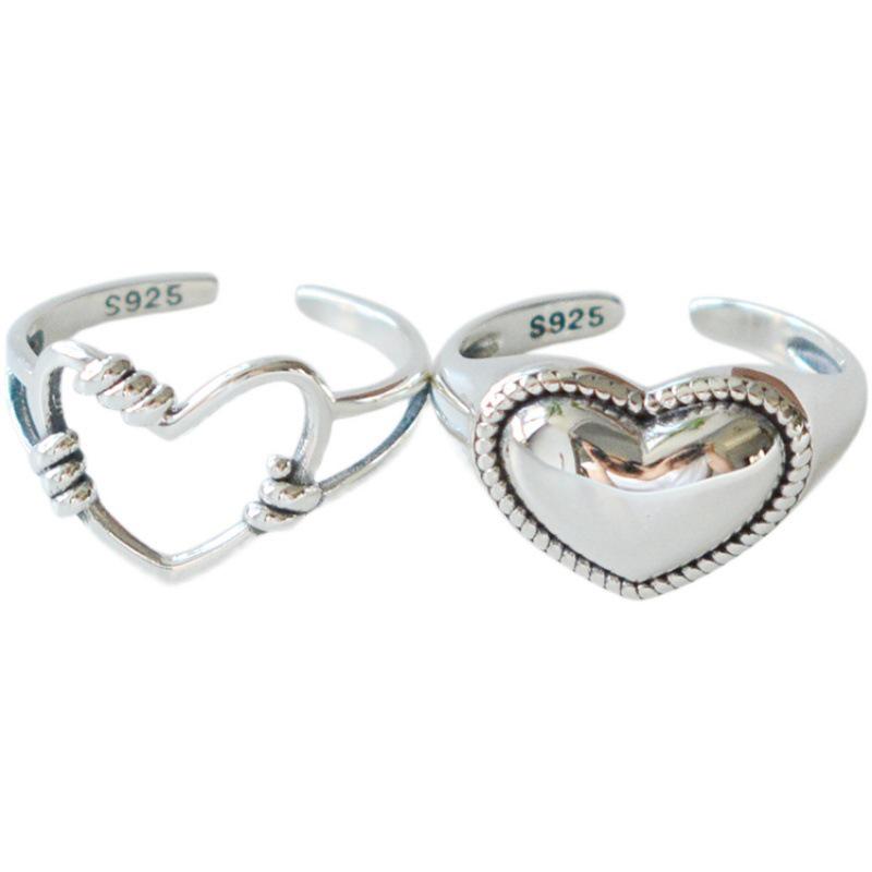 Korean Style Retro Love Heart Adjustable Open Ring for Women - Sweet Peach Heart Design