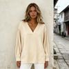 Damen Oberteile V-Ausschnitt Langarm Locker Geschnittene Pullover Tops Einfarbig Lässige Bluse Arbeits- Party- Date-Kleidung