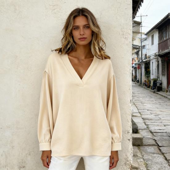Dámské topy Výstřih do V Dlouhý rukáv Volný střih Pulovrové topy Jednobarevné Ležérní halenka Práce Párty Rande