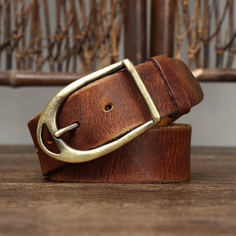 Belt Men's Washed-out Vintage Distressed Pure Cowhide Crack Leather Pin Buckle Trendy Unique Denim Casual Belt Men's