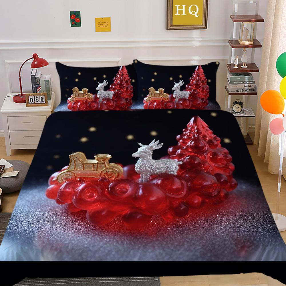 Kemila 3D Bedding Set Christmas Elk Pattern Duvet Cover Comforter Bed Linen Single Twin Full Queen Size Kids Girl Boys Gift Home Decor