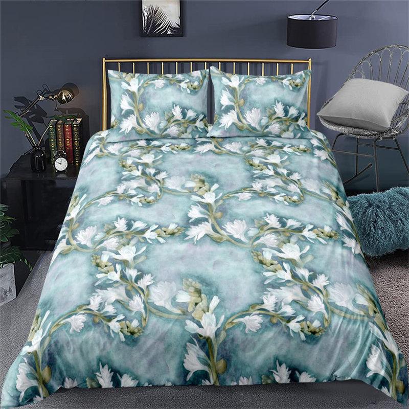 Vibrant Botanical Floral Duvet Cover Twin Size Lotus Flower Leaves Bedding Set Soft Tropical Palm Tree Quilt Cover Pillowcases