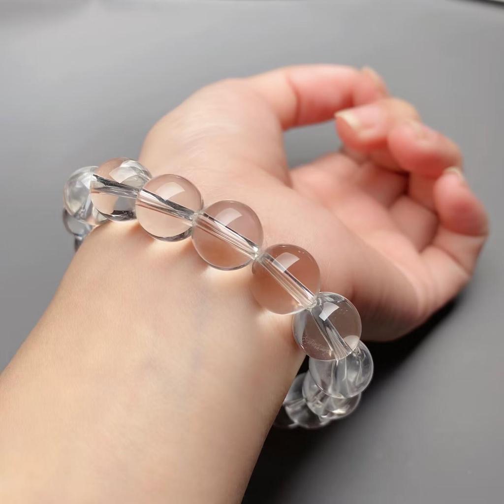 Natural Ice Clear Crystal Bracelet: Round Beads, Zen-Inspired Gift for Girls & Couples