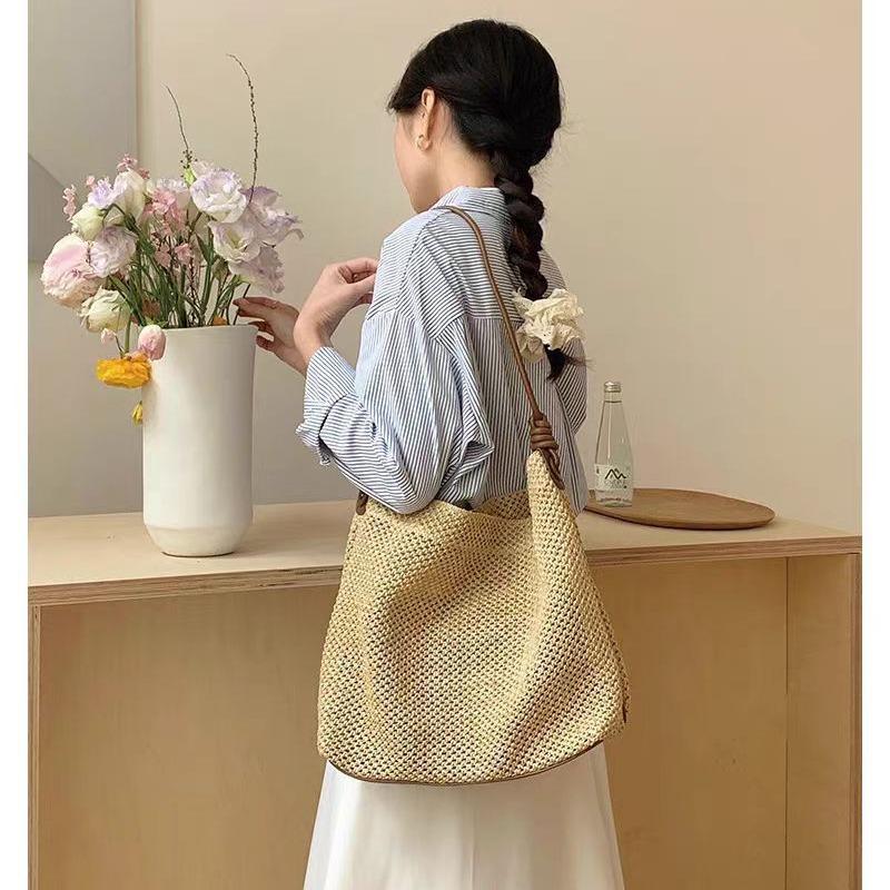 Summer Hand-Woven Bags, Seaside Wind Straw Bags, Shoulder Bags, Large-Capacity Women'S Tote Bags