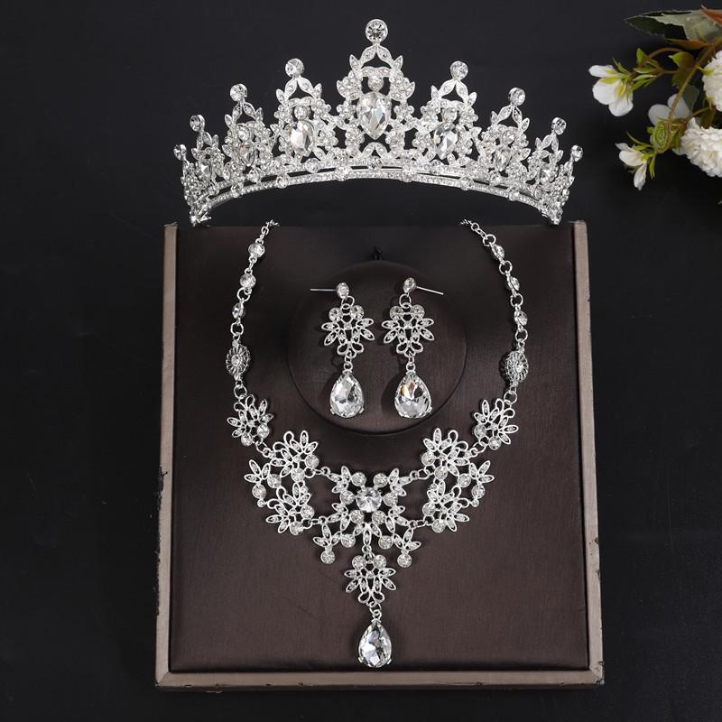 European Bridal Rhinestone Crown, Necklace, and Earrings Set