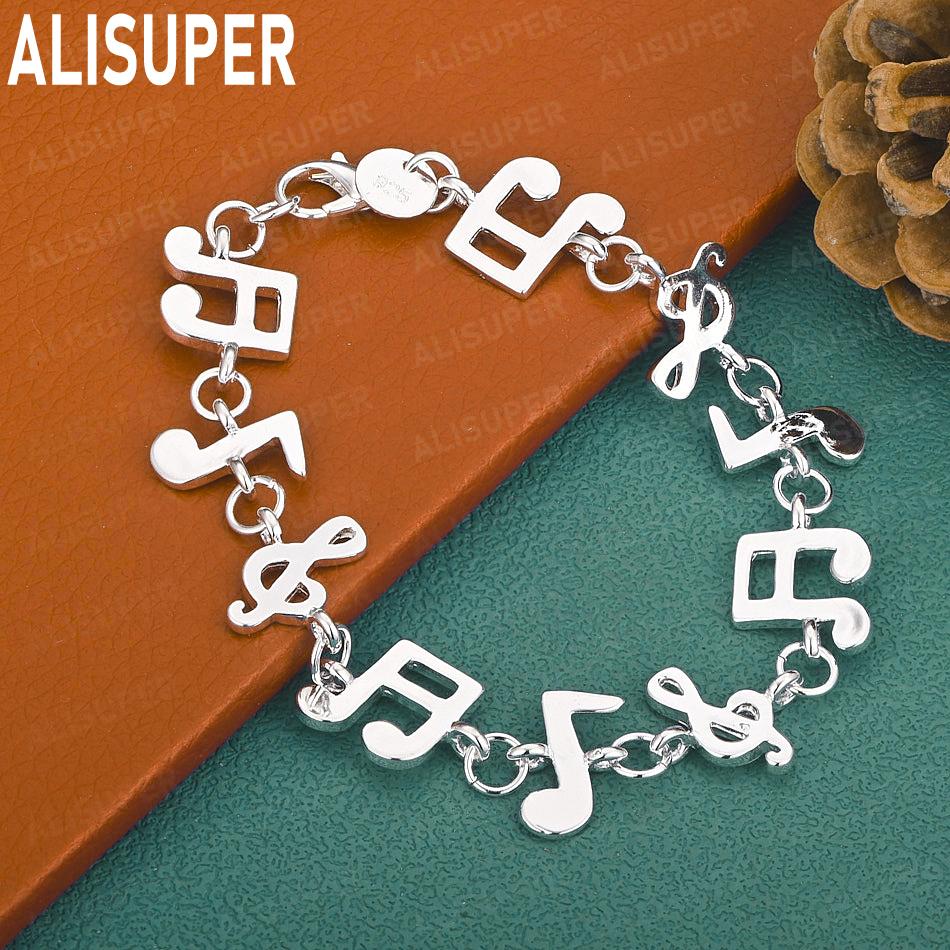 925 Sterling Silver Musical Note Element Side Chain Bracelet - Exquisite Gift Jewelry 20CM