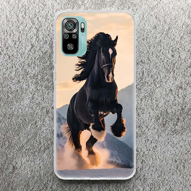 Animal Black Horse Print Soft Case for Xiaomi Redmi Note 14 13 14S 12S 11S Phone Shell 10 Pro Plus 11E 11T 12 11 10S 9 Cover Red