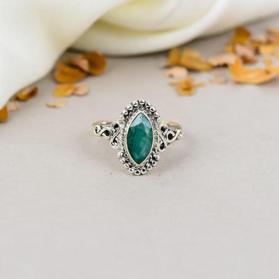 Emerald 925 Sterling Silver Green Gemstone Handmade Boho Jewelry Dainy Ring