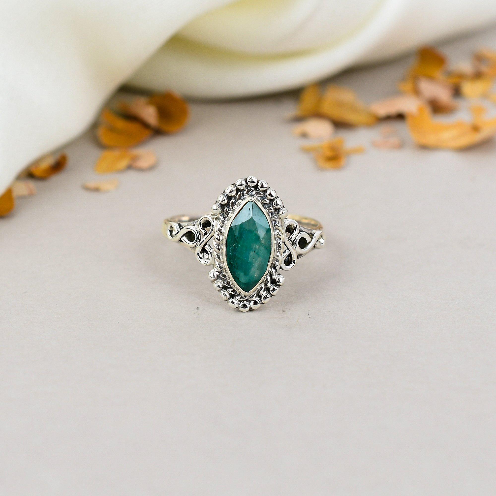 

Emerald 925 Sterling Silver Green Gemstone Handmade Boho Jewelry Dainy Ring 5
