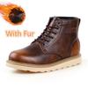 Men Tooling Fashion Casual Leather Shoes High Top Winter Warm Snow Boots Lace-Up Outdoor Motorcycle Ankle Boots Military Style
