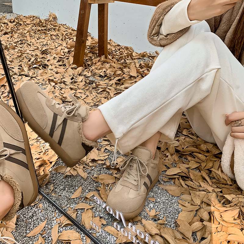 Krazing Pot Cow Skin Fur Plush Spring Autumn Summer Sneakers Flat Platform Lace Up Keep Warm Women Comfortable Casual Shoes