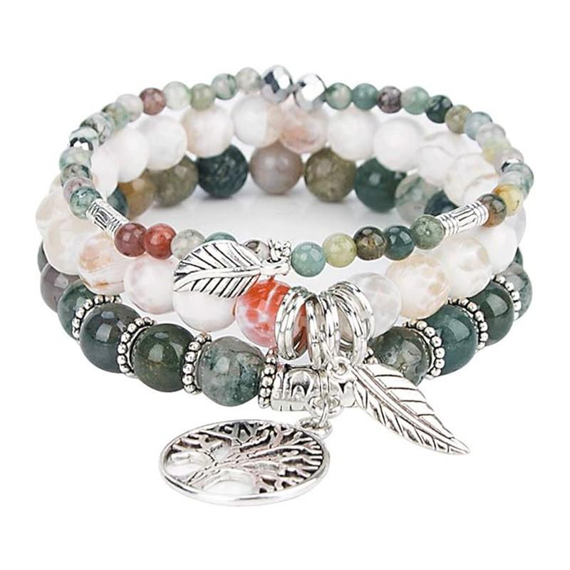 Handmade Bohemian Turquoise Beaded Bracelet With Tree Of Life Feather Charm Women Men Jewelry