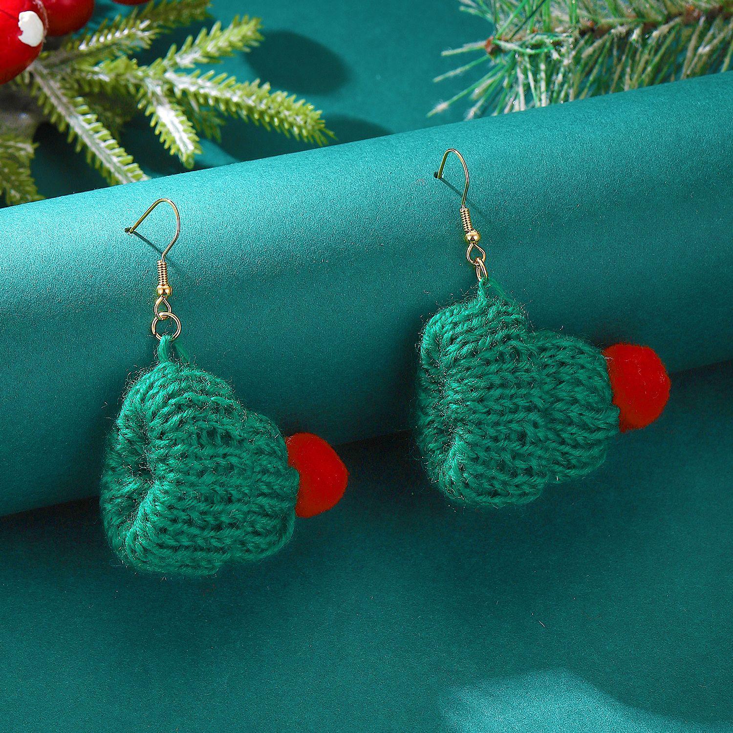 

New autumn and winter Christmas wind knitted wool hat scarf earrings girl sweet temperament hairball earrings