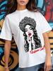 Plus Size Printed Women T Shirts O-Neck Russian Girls Short-Sleeves Tops