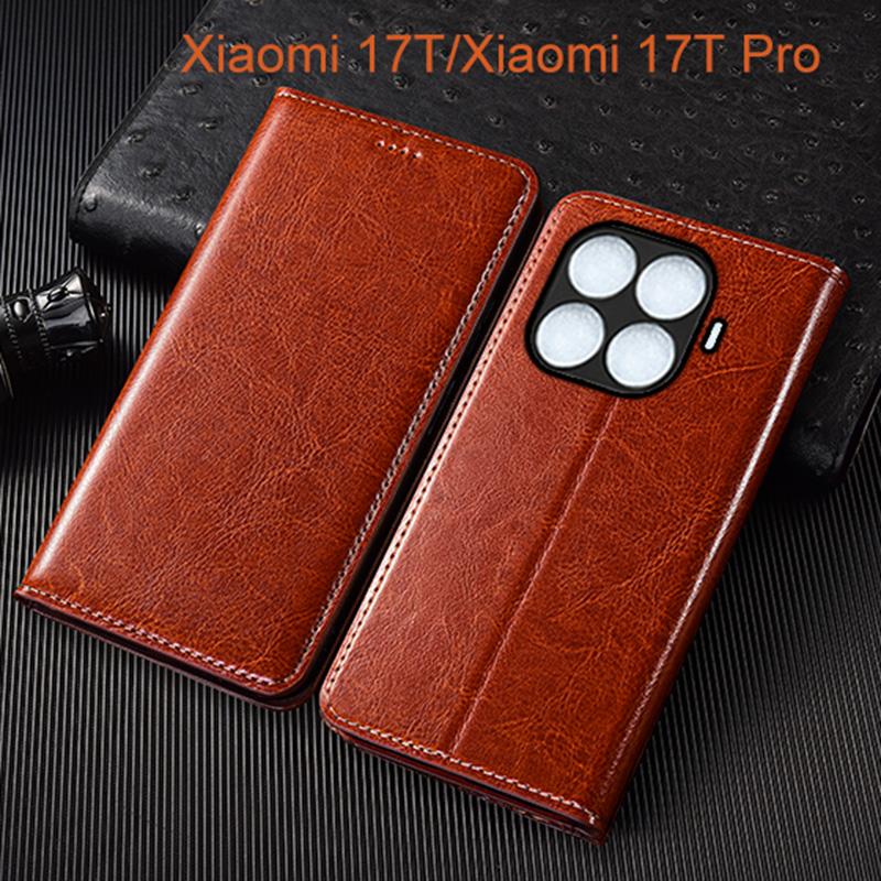 Crazy Horse Genuine Leather Flip Case For Xiaomi Mi 17T Pro Phone Cover Card Cases Scratch Proof