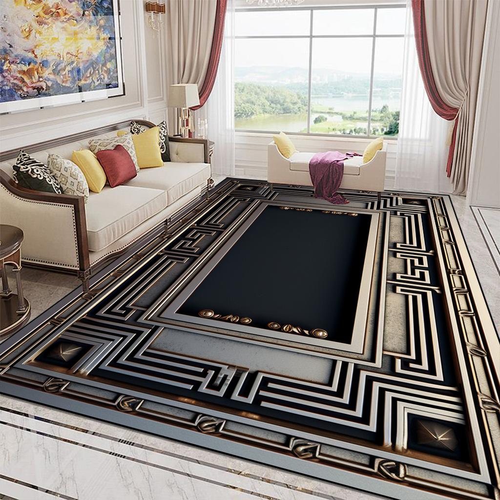 Luxury Style Golden Large Size Carpet Living Room European Decoration Sofa Area Rugs for Bedroom Washable Entrance Mats Non-slip