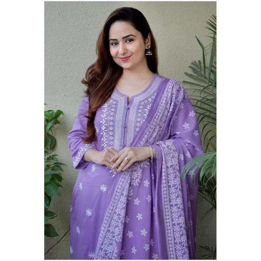 Women Designer Kurta Pant Dupatta Set Bollywood Rayon Top Tunic Kurti Dress VF-109a