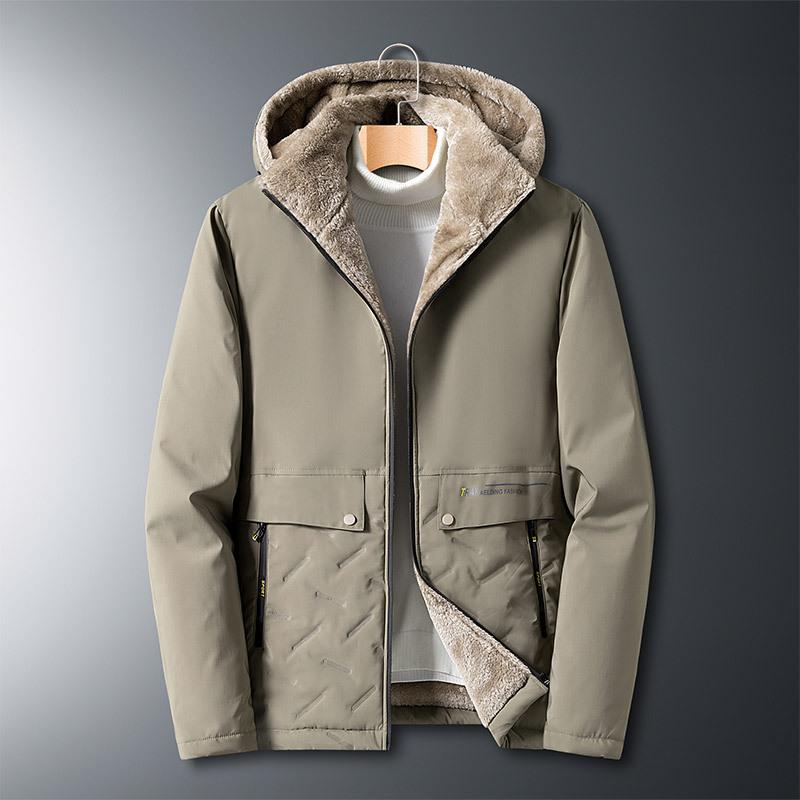Big Size Men's Winter Lamb Coat with Thick Dad Hooded Middle-aged and Elderly Cotton-padded Coat