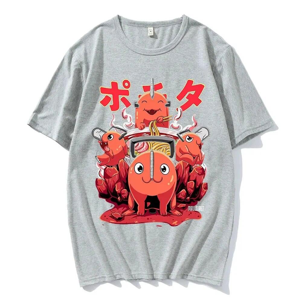 Japanische Anime Kettensäge Bedrucktes T-Shirt Sommer 100 % Baumwolle T-Shirt Unisex Damen Kurzarm T-Shirt Unisex Harajuku O-Ausschnitt T-Shirts Tops