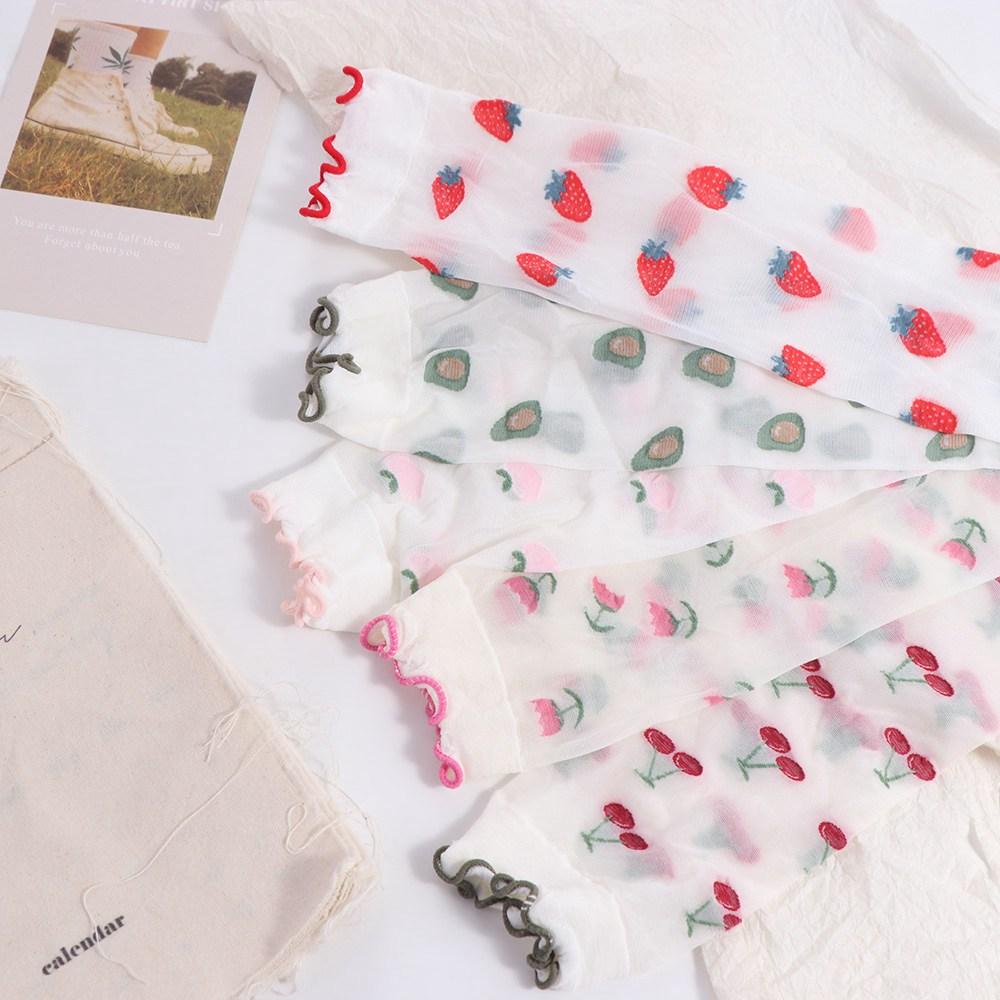 Avocado Strawberry Glass Silk Ruffle Socks Peach Fruit Mesh Tulle Mid Tube Socks  Streetwear
